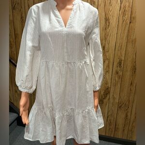 Mango Cream Long Sleeve Dress with Delicate Stripes